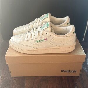 Reebok Women's Off-White Sneakers with Green Accents